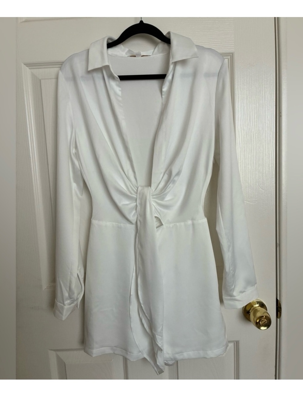 White Meshki Satin Tie-Front Romper